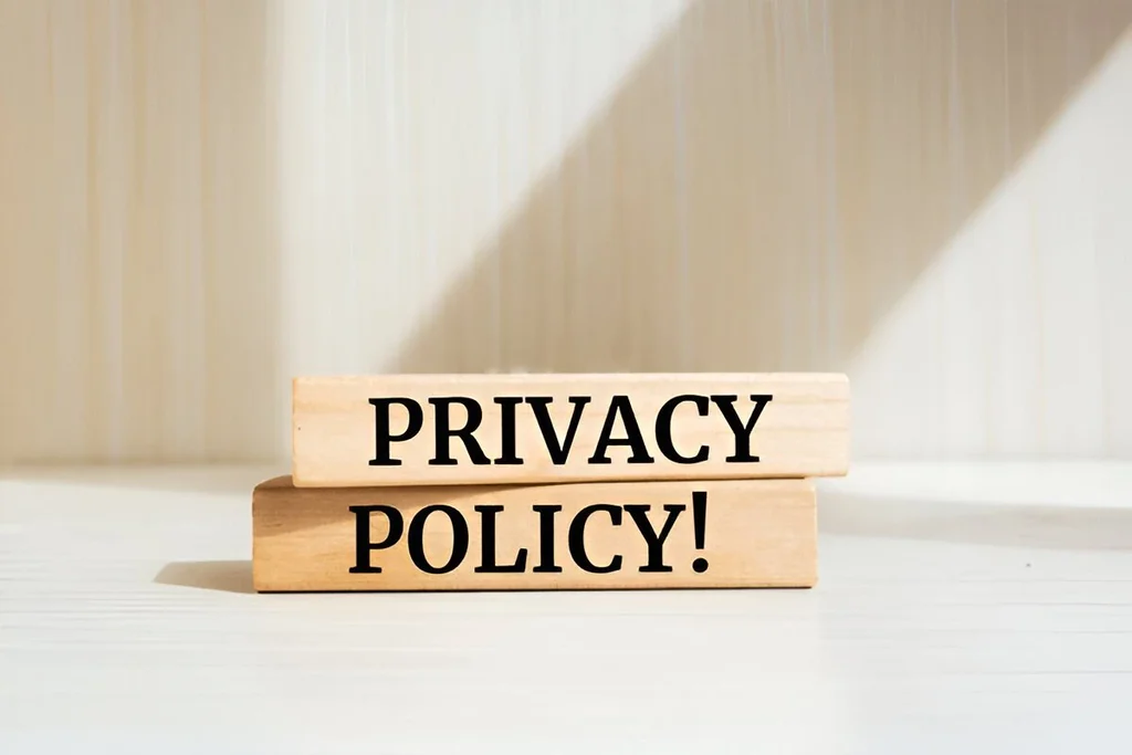 Two woden blocks depicting the texts of privacy policy