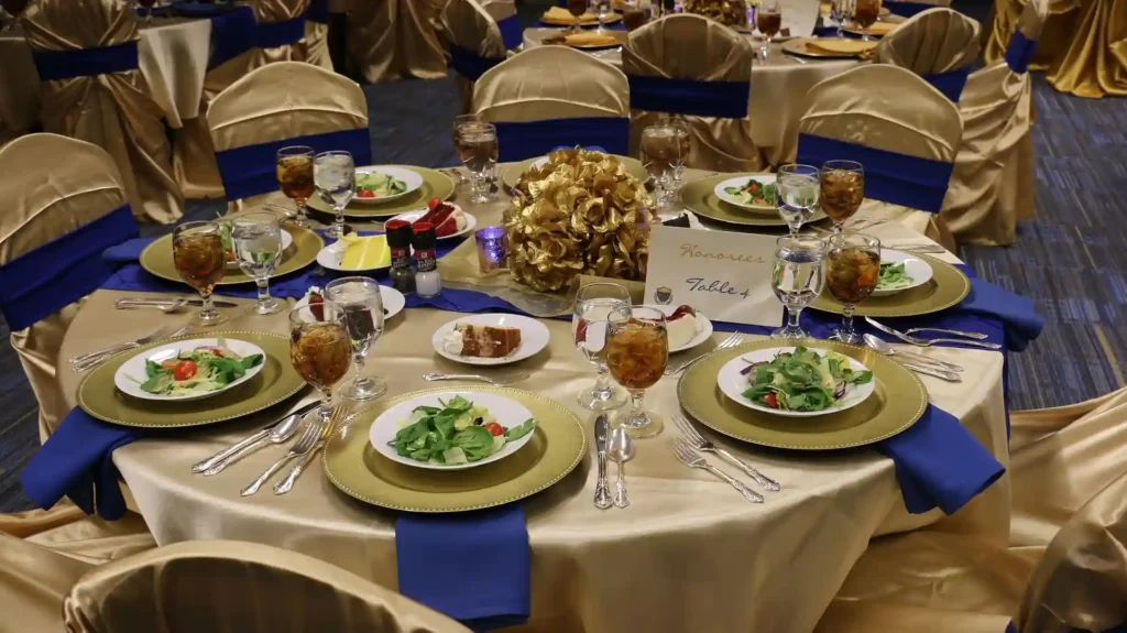A flatware setting for a formal dinner for 8 persons 
