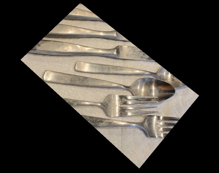 A picture showing water spots on silverware