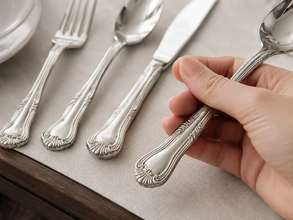 A hand displaing Gorham silver patterns