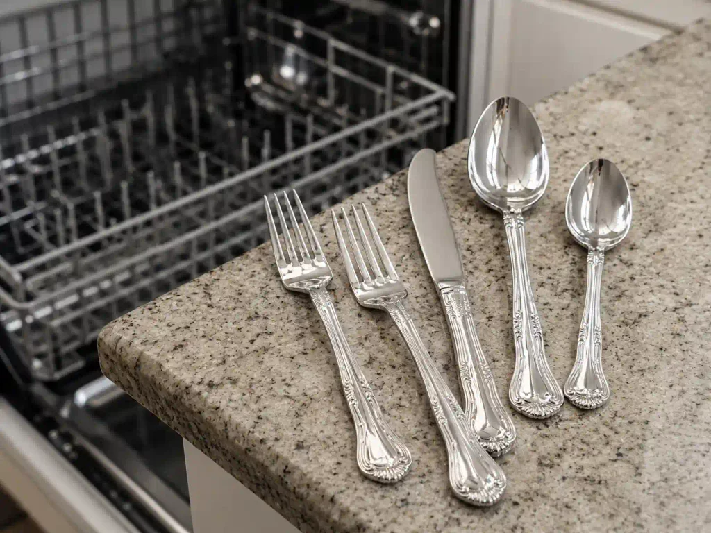 A gorham silverware set before being placed in a dish washer