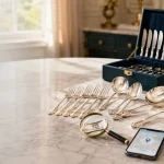 Sterling flatware set, 925 hallmark and phone map for where to sell silver flatware near me