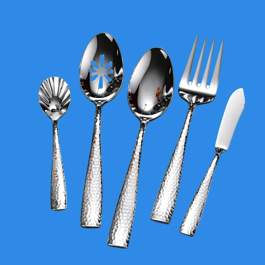 A 5 piece serving set of KEAWELL Premium Louis hammered silverware