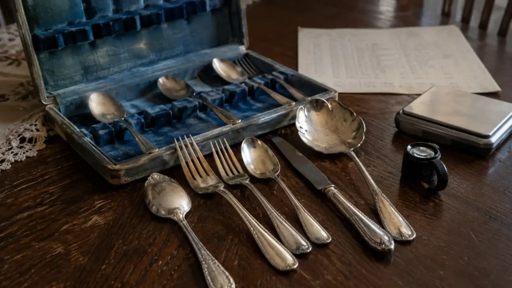 A few pieces of flatware on a table to show what is the value of sterling silver flatware