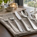 18/0 stainless steel flatware arranged on a modern dining table