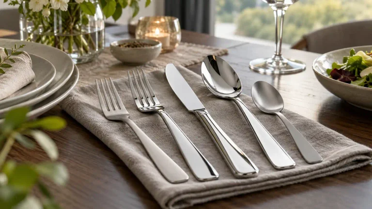 18/0 stainless steel flatware arranged on a modern dining table
